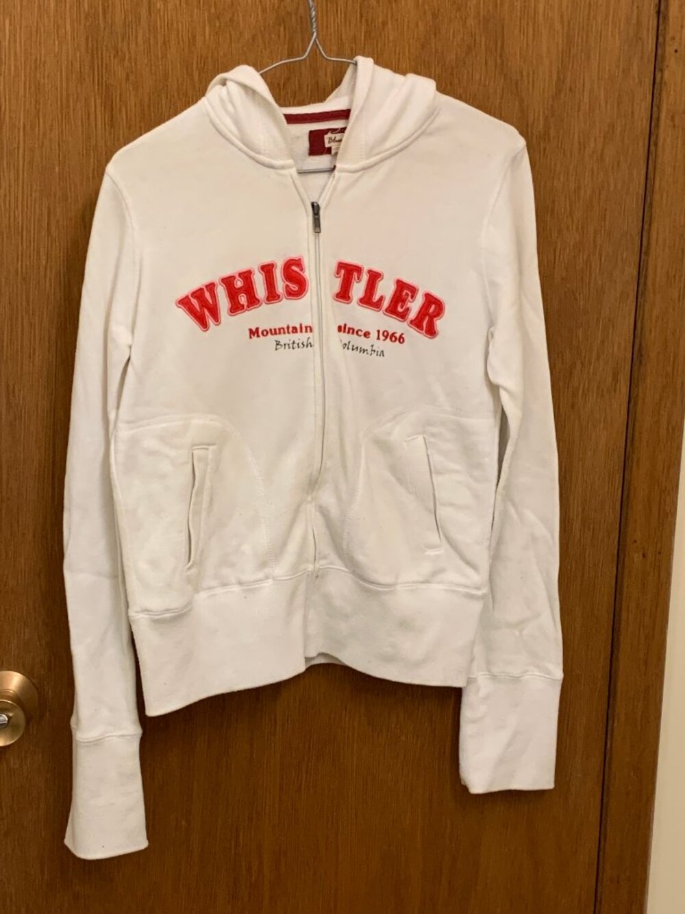 Bluenotes hooded white Whistler BC zip up sweater - Size Small